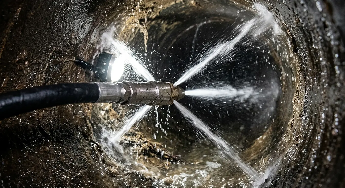 High-pressure hydro jetting nozzle cleaning sewer pipe for Sewer Cleanout in Rancho Cordova